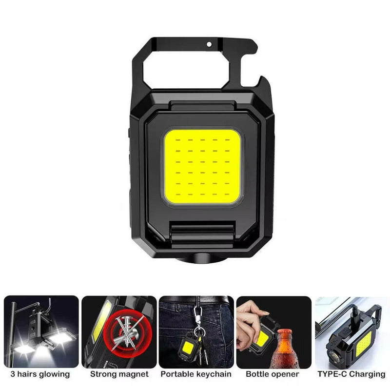 LED Mini Keychain Flashlight - XPE Pocket Work Light with COB Technology, USB Rechargeable Emergency Light for Outdoor Activities, Camping, and Fishing.