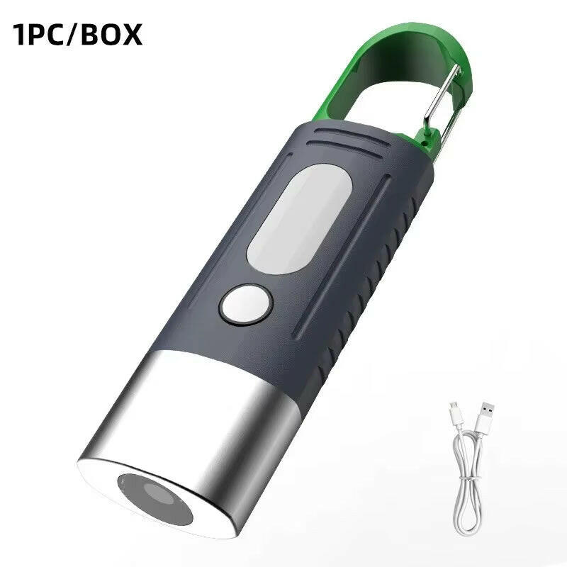 High-Power Mini LED Flashlight for Camping with Telescopic Zoom and Waterproof Design, Featuring 3 LEDs and Side Lights.