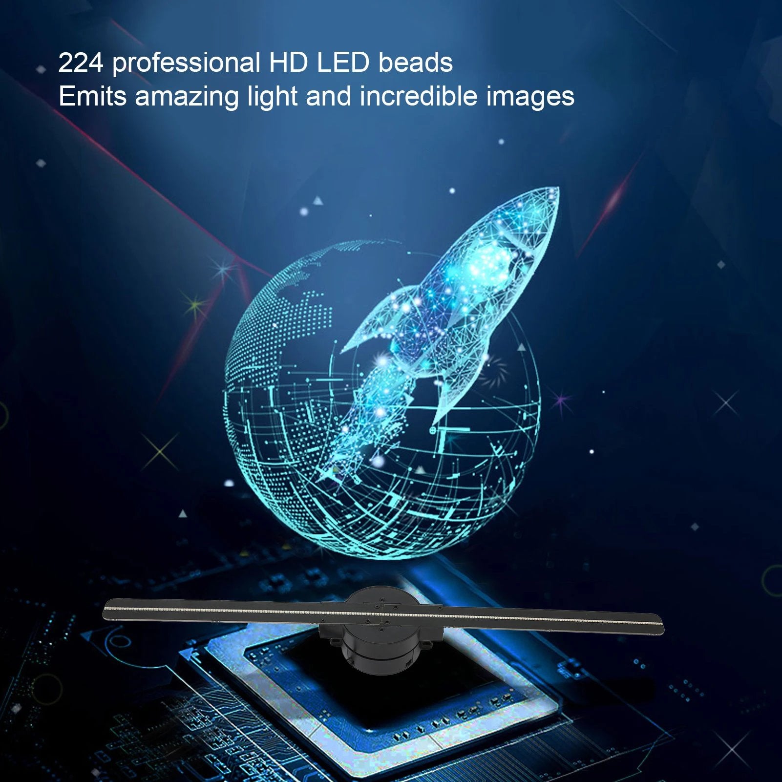 16.5-Inch 3D Hologram Fan Projector - 2000x224 Resolution with WiFi Connectivity and 224 LED Beads