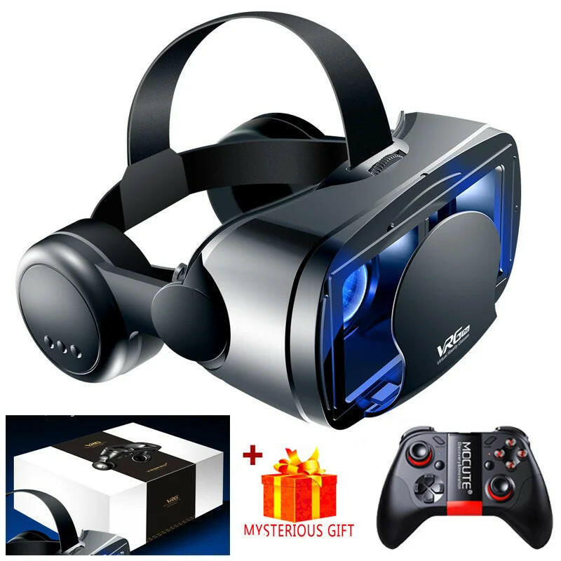 Virtual Reality 3D VR Headset Smart Glasses Helmet for Smartphones Cell Phone Mobile 7 Inches Lenses Binoculars with Controllers.