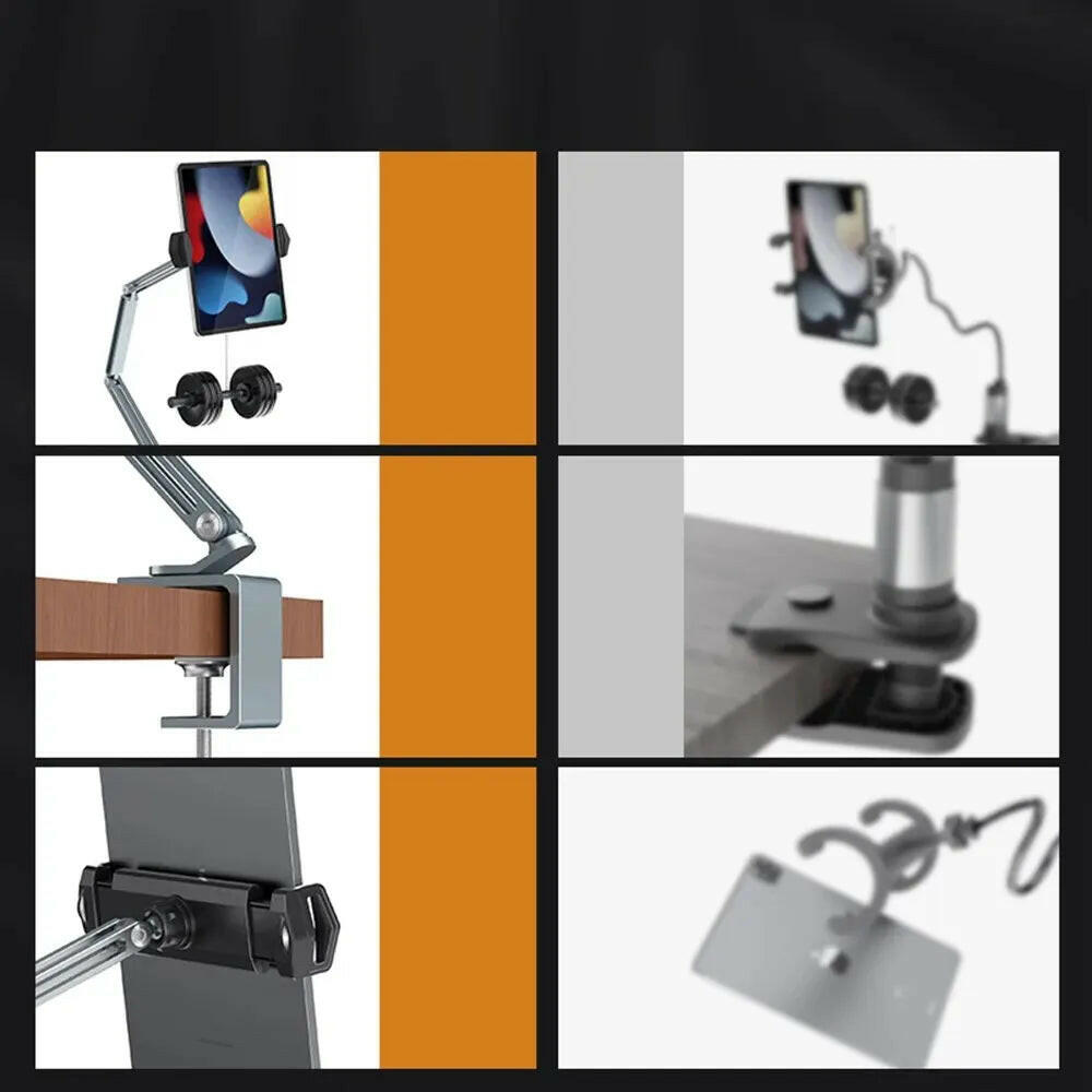 Adjustable Aluminum Tablet and Mobile Phone Stand for 4-12.9 Inch Devices, Compatible with iPad Pro, Mini, and Xiaomi Tab.