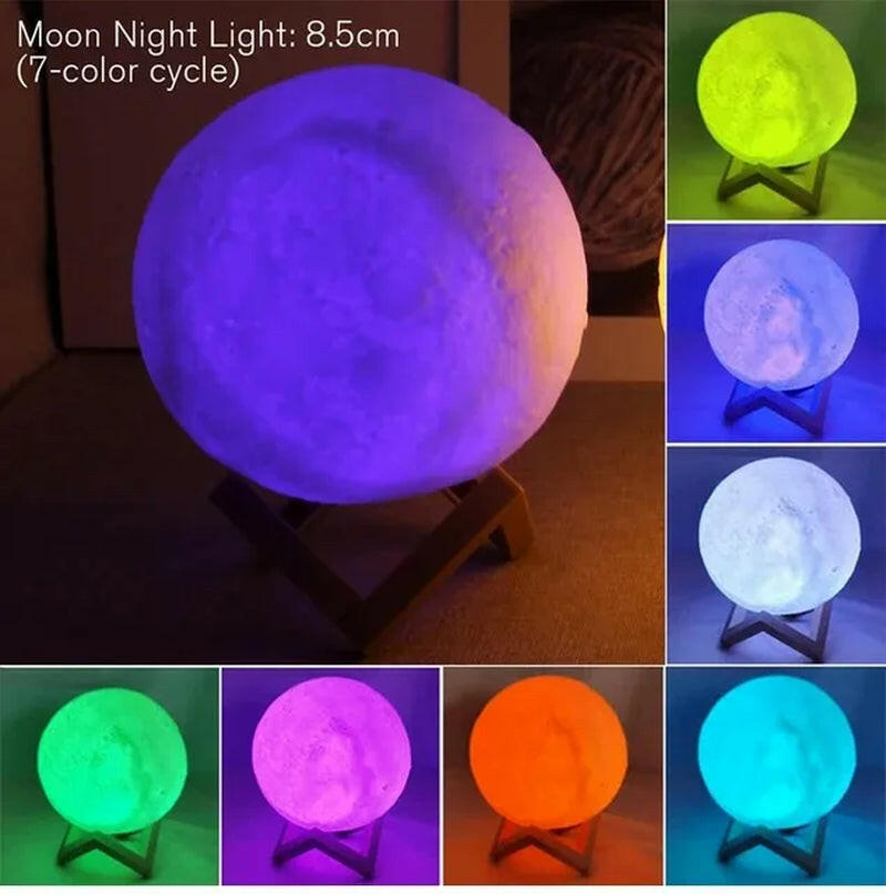 D5 8cm LED Moon Lamp with Stand - Battery Operated Starry Night Light for Bedroom Decor, Ideal Gift for Kids and Christmas.