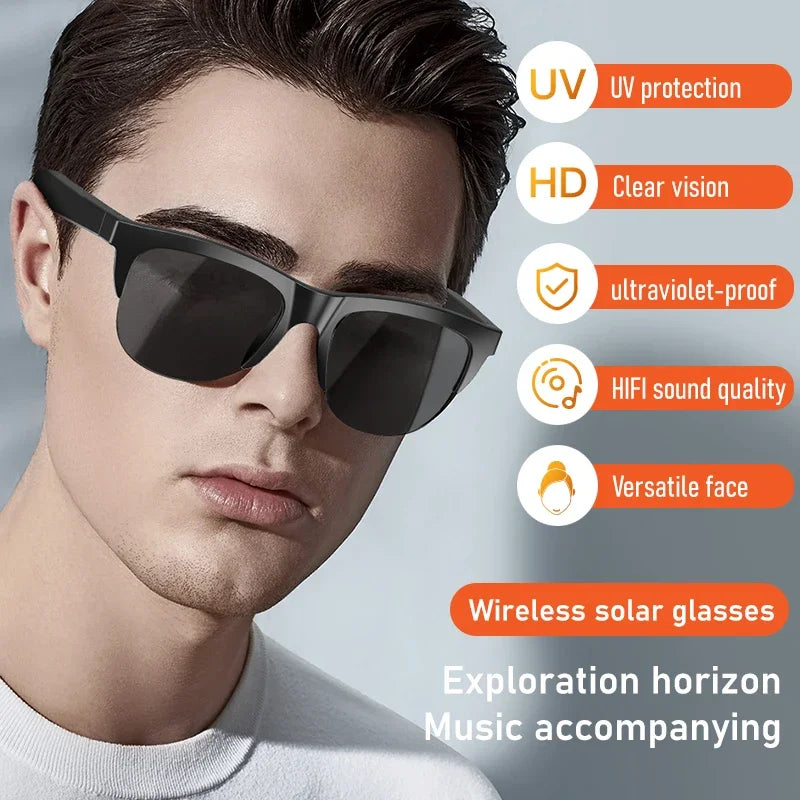 Smart Bluetooth V5.3 Sunglasses: High-Fidelity Outdoor Sports Headphones with UV Protection for Men and Women.