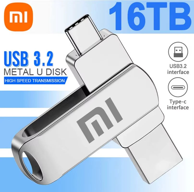 Xiaomi 16TB USB 3.2 Waterproof Flash Drive with High-Speed Transfer and Type-C 2-in-1 Interface for Mobile Devices and Computers