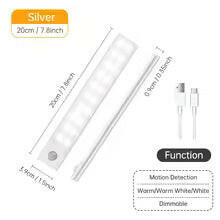Wireless LED Motion Sensor Night Light - USB Rechargeable Cabinet and Wardrobe Lamp for Kitchen Backlighting.