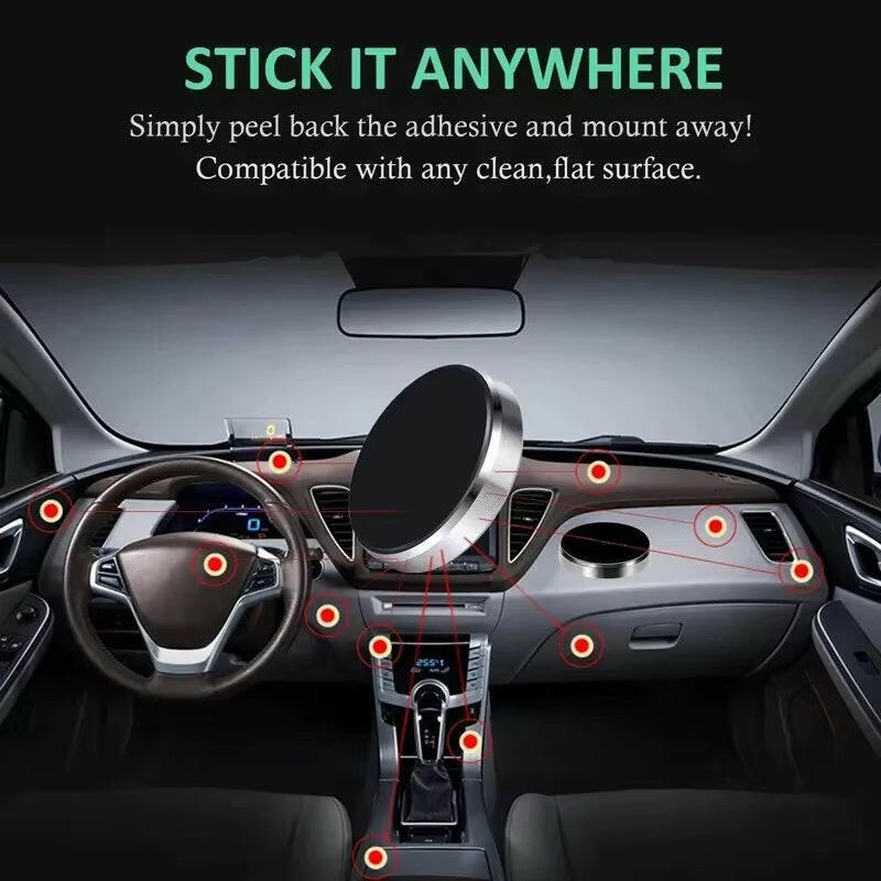 Magnetic Car Phone Holder - Dashboard and Wall Mount for iPhone, Samsung, and Xiaomi.