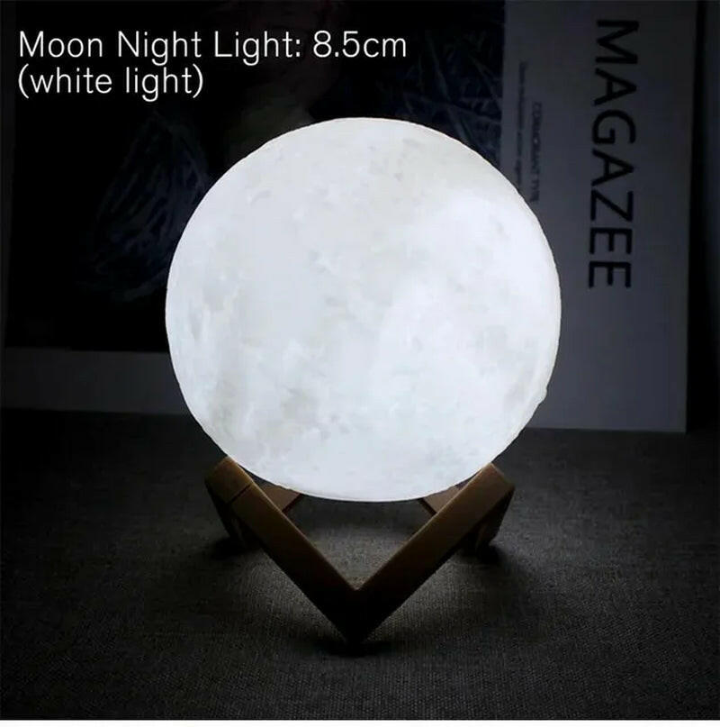 D5 8cm LED Moon Lamp with Stand - Battery Operated Starry Night Light for Bedroom Decor, Ideal Gift for Kids and Christmas.