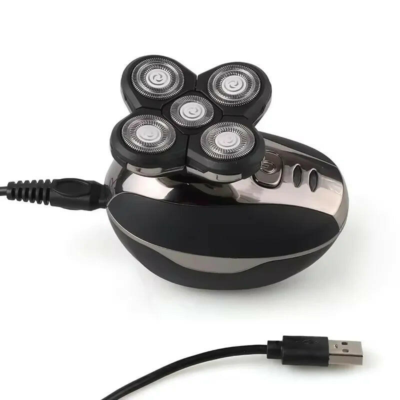 2025 Waterproof Rotary Electric Shaver and Beard Trimmer with 5 Heads - Rechargeable Men's Grooming Tool.