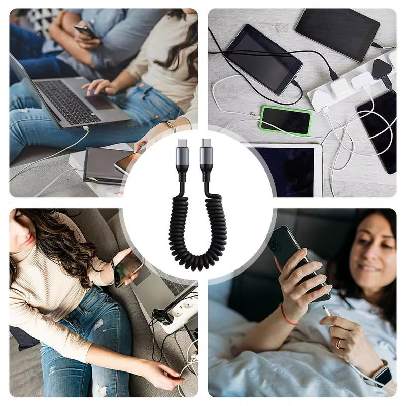 Revolutionary Spiral Stretchable USB-C Data Cable: Fast Charging and Versatile Length for All Type-C Devices.