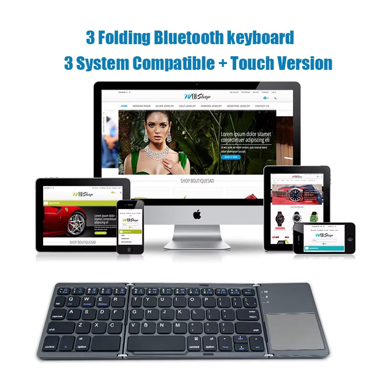 Wireless Bluetooth Folding Keyboard with Touchpad for Windows, Android, iOS, and Mobile Devices – Multi-Function Mini Keyboard