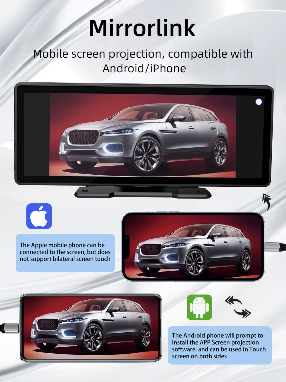 BQCC 10.26-Inch Portable Wireless CarPlay Display with HD Rearview Camera, Car Radio, DVR, MP5 Multimedia Video Player, and Android Auto Integration