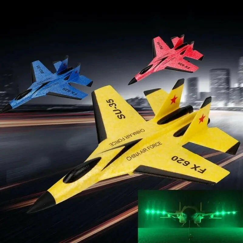SU35 Remote Control Glider Aircraft FX620 FX820 2.4G with LED Lights - Foam Model Plane for Children Gifts.