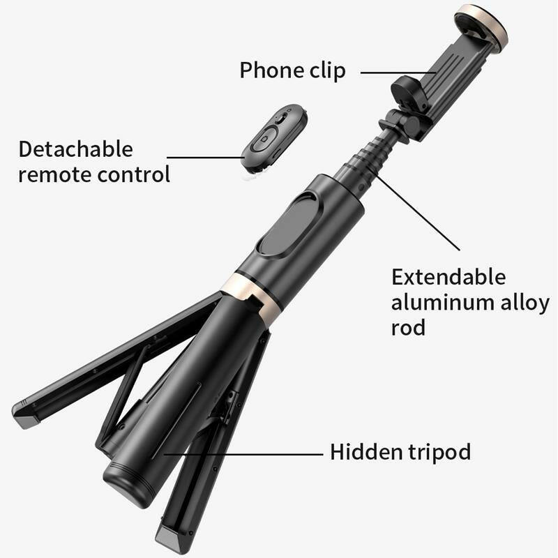 28" Portable Multifunctional Selfie Stick Tripod - Lightweight Aluminum Alloy Phone Stand with Wireless Remote Control for Video Recording and Photography, Compatible with iPhone and Android Devices, Supports Horizontal and Vertical Shooting.