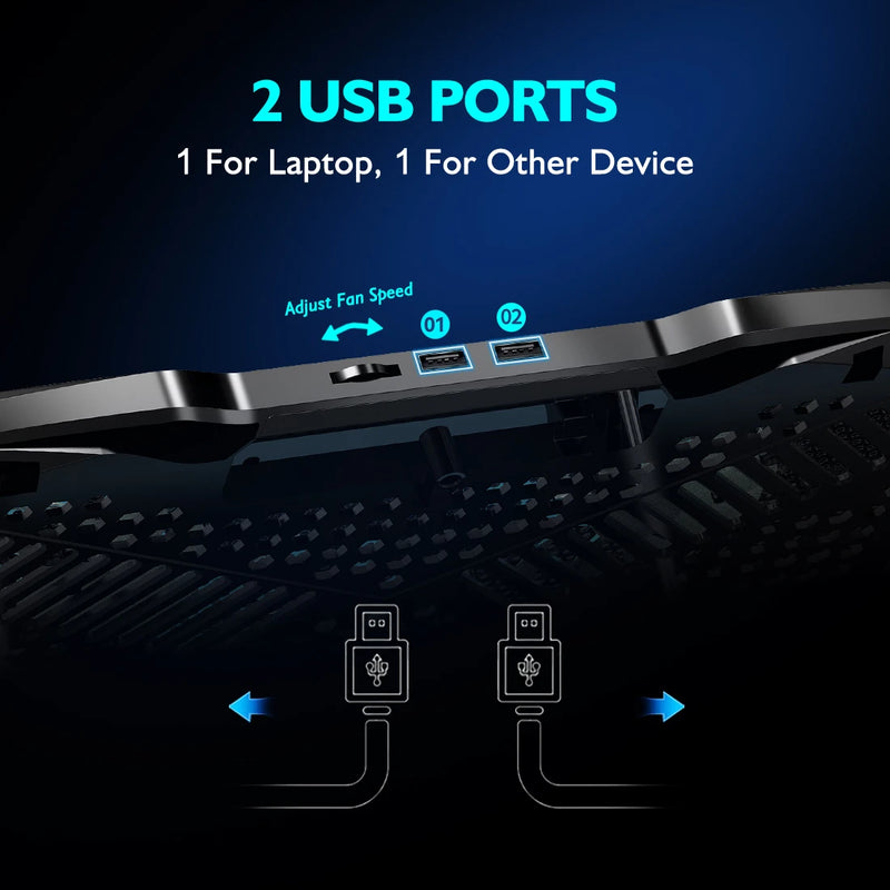 Premium COOLCOLD Laptop Cooling Pad for 12-17 Inch Laptops - Featuring 5 Ultra-Quiet Fans and Adjustable Ergonomic Angles with Integrated Phone Holder.