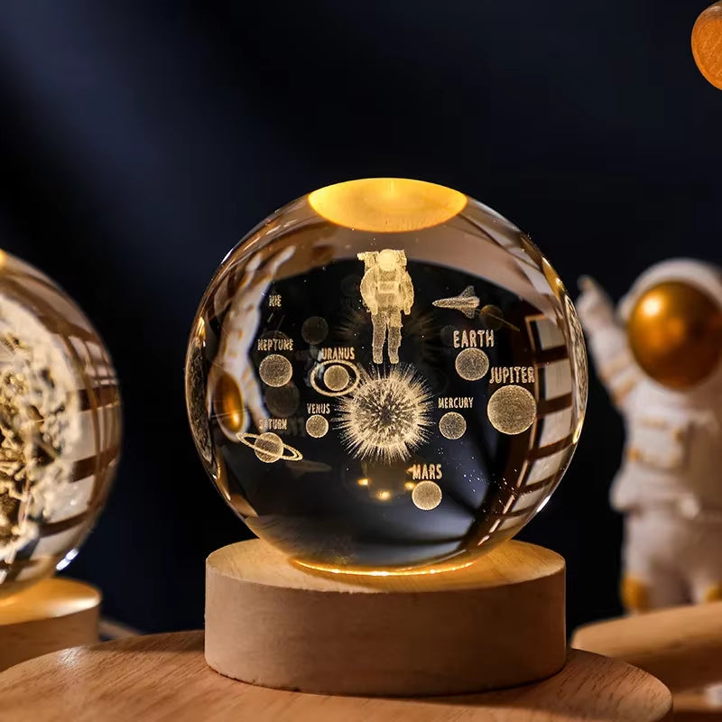 Illuminate Your Space with the 6/8Cm 3D Crystal Ball Planet Night Light – A Stunning Laser Engraved Solar System Globe Perfect for Home Decor and Gifts.