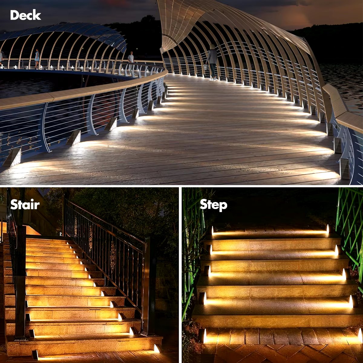 Elegant Outdoor Solar Step Lights - Waterproof IP67 Auto On/Off Illumination for Stairs, Patios, Yards, and Sidewalks.