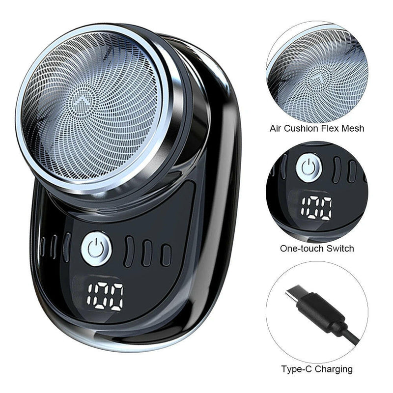 Compact Rechargeable Electric Travel Shaver for Men - Washable and Portable Cordless Trimmer for Facial and Beard Grooming.
