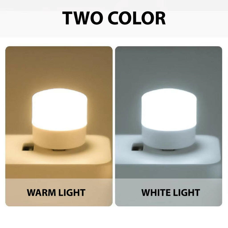 Two light bulbs emitting warm and white light on a gray background.