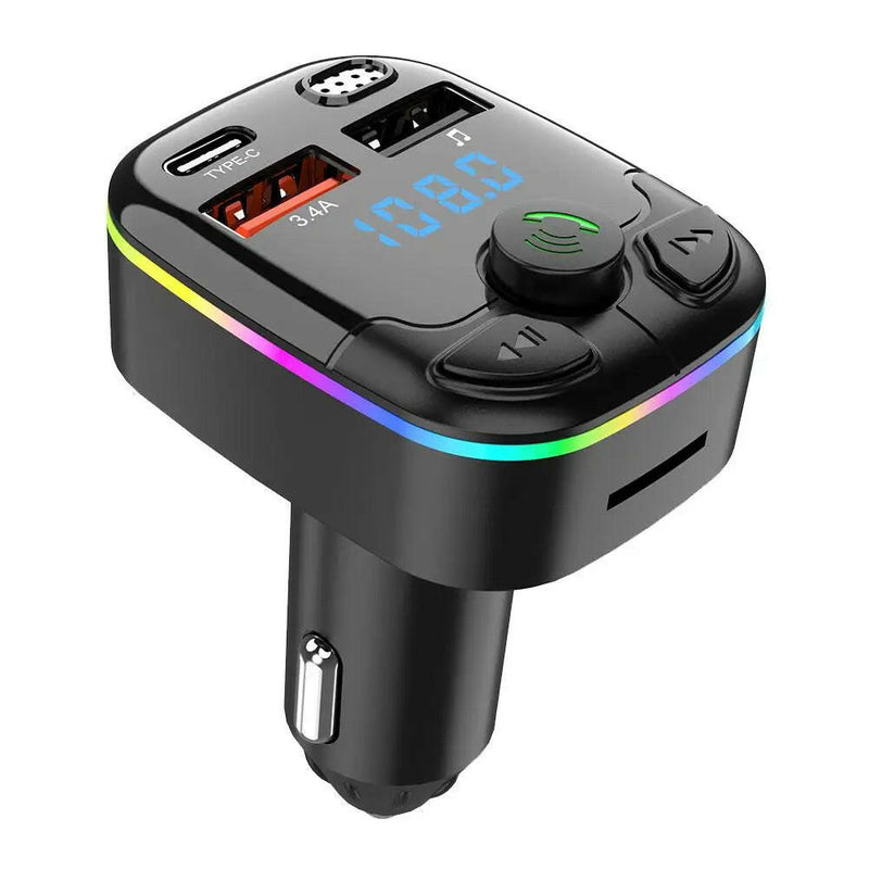 Bluetooth 5.0 Car FM Transmitter PD Type-C Dual USB Ambient Player MP3 Charger Type-C Wireless Light 18W Handsfree PD QC3.0 Y3Z4.