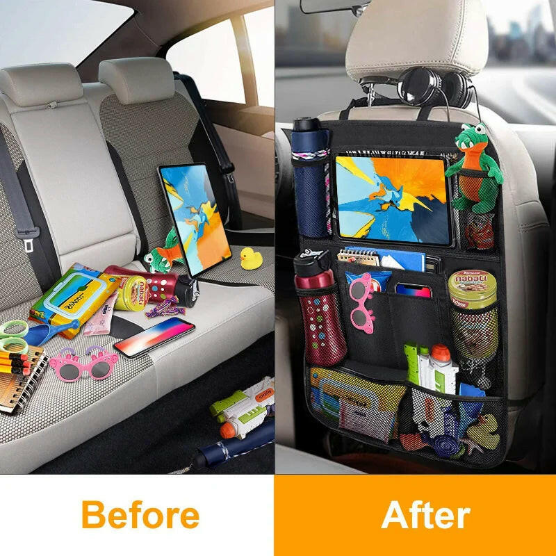 Car Backseat Organizer with Touch Screen Tablet Holder Auto Storage Pockets Cover Car Seat Back Protectors Car Accessories.