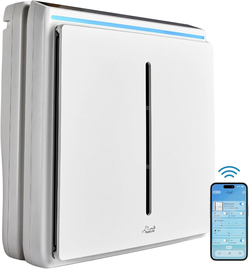 Rabbit Air A3 SPA-1000N Ultra Quiet HEPA Air Purifier - Wall-Mountable Solution for Large Spaces, Effectively Eliminates Allergens, Dust, Mold, Smoke, and VOCs (Black, Germ Defense Filter).
