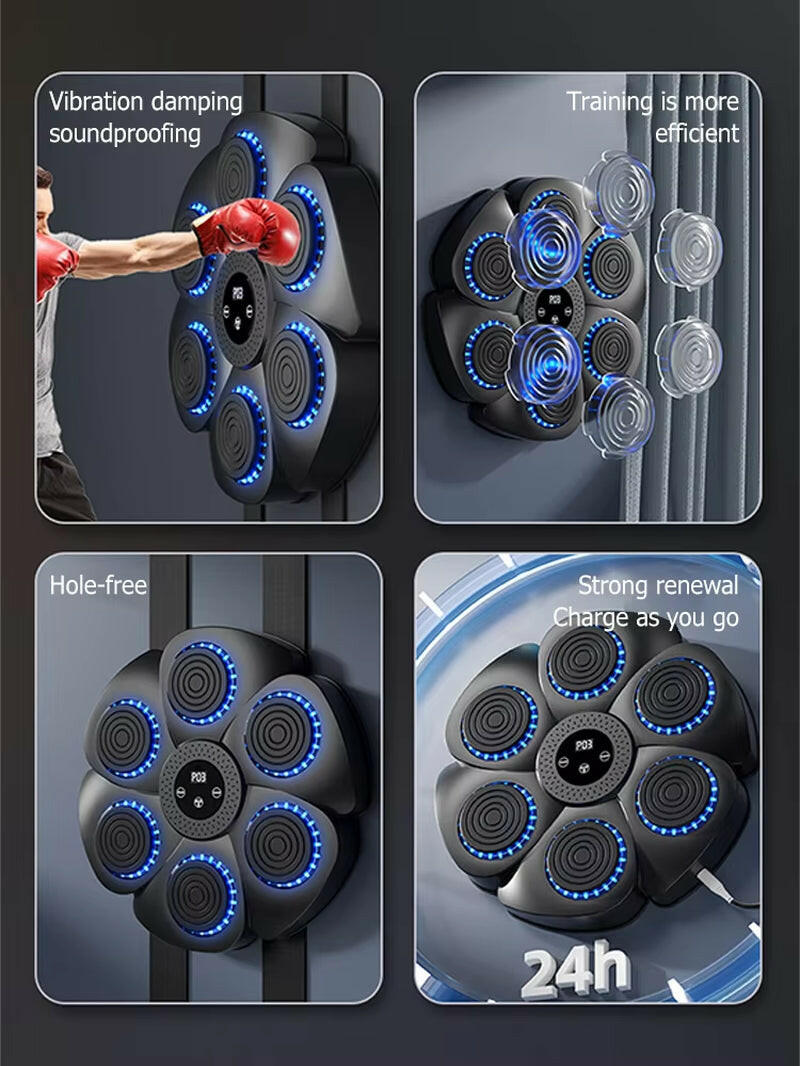 Smart Bluetooth Wall-Mounted Boxing Trainer with Music Integration for Home and Gym Use.