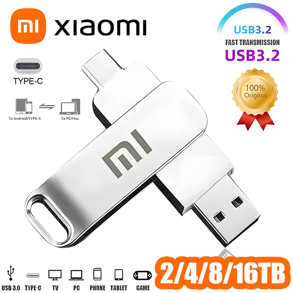 Xiaomi 16TB USB 3.2 Waterproof Flash Drive with High-Speed Transfer and Type-C 2-in-1 Interface for Mobile Devices and Computers