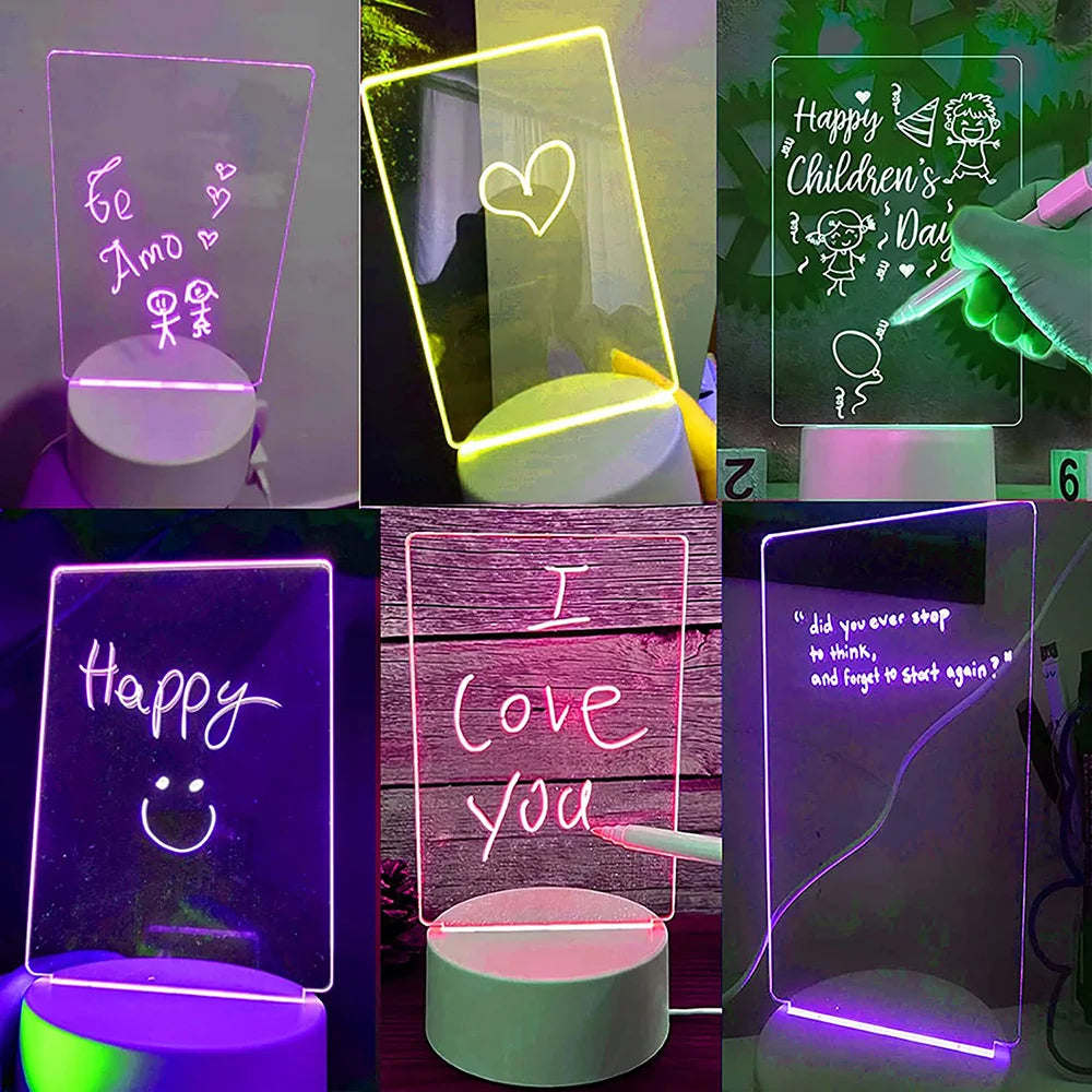 LED Night Light with Note Board and Pen - Color Changing Desktop Lamp for Holiday Decor and Children's Gifts.