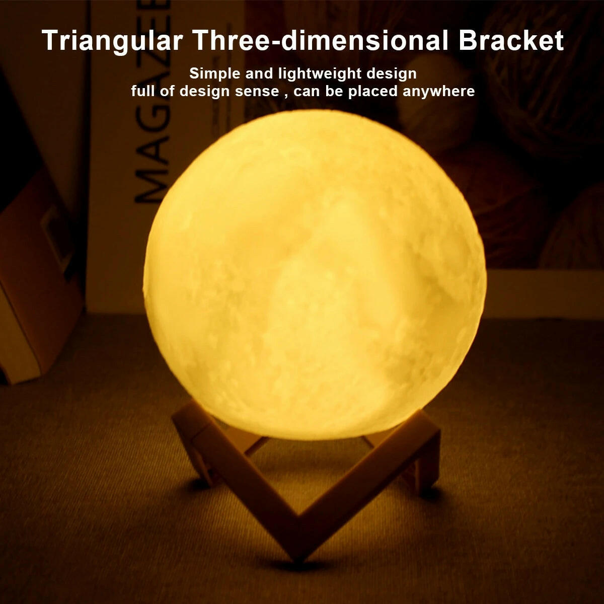 D5 8cm LED Moon Lamp with Stand - Battery Operated Starry Night Light for Bedroom Decor, Ideal Gift for Kids and Christmas.