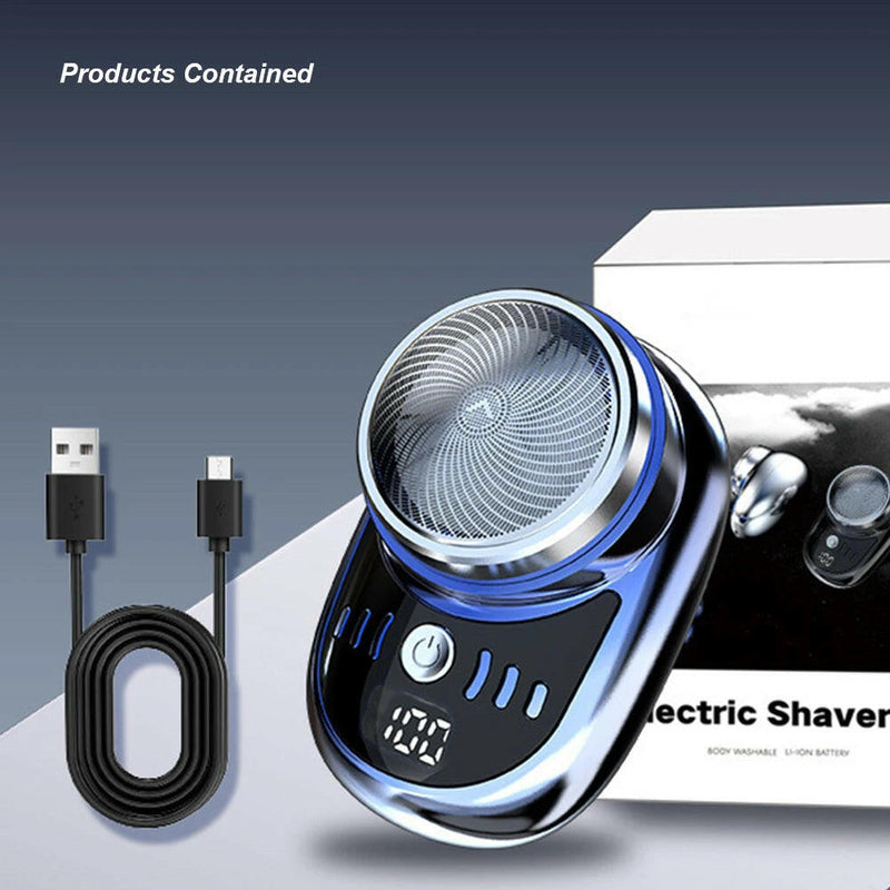 Compact Rechargeable Electric Travel Shaver for Men - Washable and Portable Cordless Trimmer for Facial and Beard Grooming.