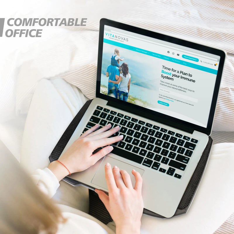 Premium COOLCOLD Laptop Cooling Pad for 12-17 Inch Laptops - Featuring 5 Ultra-Quiet Fans and Adjustable Ergonomic Angles with Integrated Phone Holder.