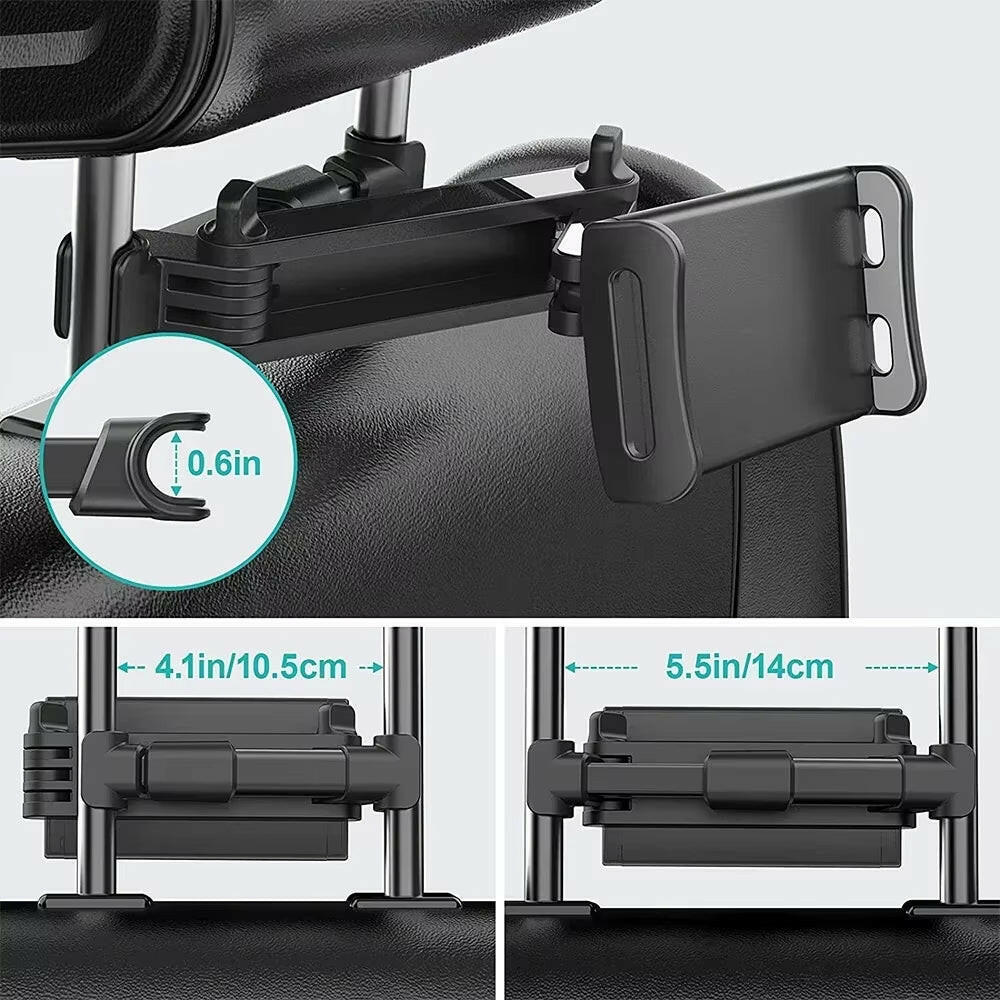 Car Tablet Holder - Headrest Mount Cradle for iPad Air, Mini, and 4.7-12.9" Devices.