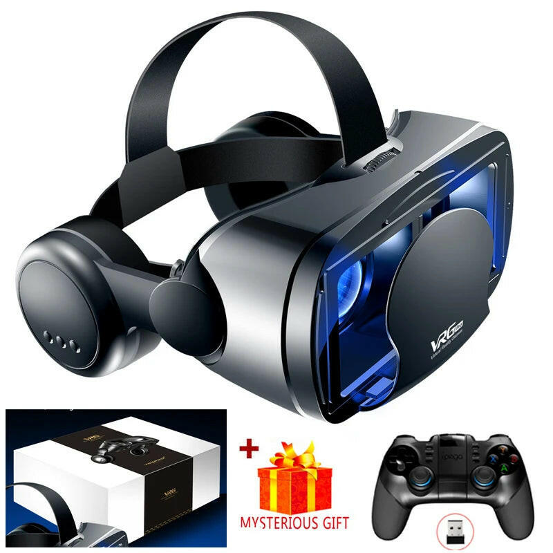 Virtual Reality 3D VR Headset Smart Glasses Helmet for Smartphones Cell Phone Mobile 7 Inches Lenses Binoculars with Controllers.