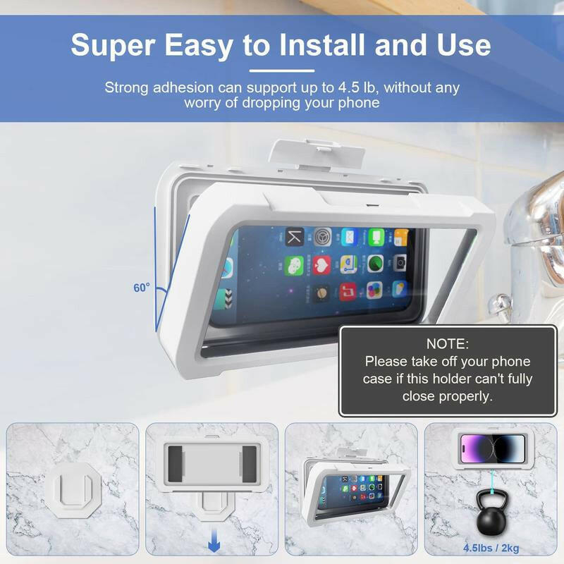 Waterproof Shower Phone Holder with 360° Rotation, Anti-Fog High Sensitivity Case for Bathroom and Kitchen, Compatible with 4" - 7" Mobile Devices.