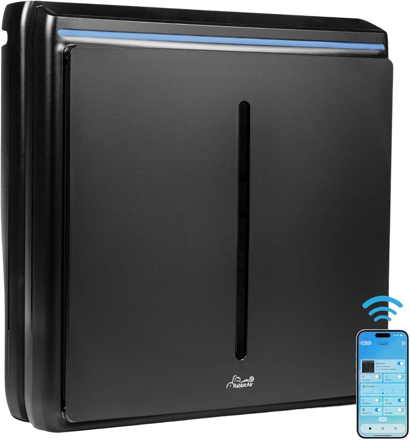 Rabbit Air A3 SPA-1000N Ultra Quiet HEPA Air Purifier - Wall-Mountable Solution for Large Spaces, Effectively Eliminates Allergens, Dust, Mold, Smoke, and VOCs (Black, Germ Defense Filter).