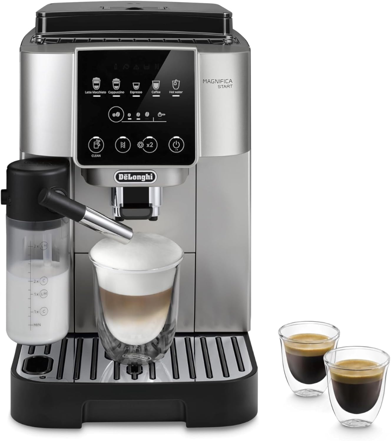 De'Longhi Magnifica Start Fully Automatic Espresso Machine with Integrated Milk Frother and Grinder.