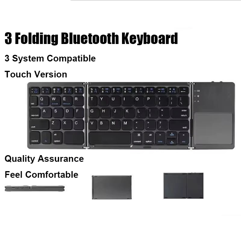 Wireless Bluetooth Folding Keyboard with Touchpad for Windows, Android, iOS, and Mobile Devices – Multi-Function Mini Keyboard