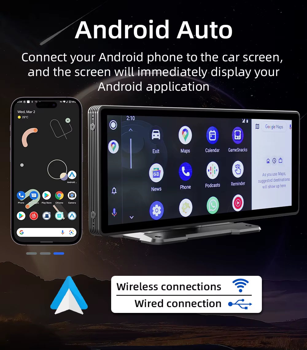 BQCC 10.26-Inch Portable Wireless CarPlay Display with HD Rearview Camera, Car Radio, DVR, MP5 Multimedia Video Player, and Android Auto Integration