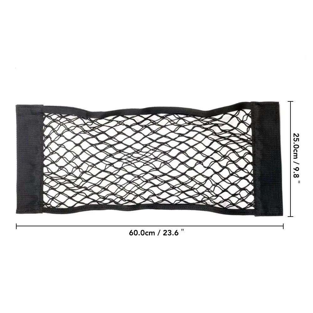 Car Back Seat Mesh Storage Organizer with Elastic String Net and Magic Sticker - Universal Trunk Pocket Cage.