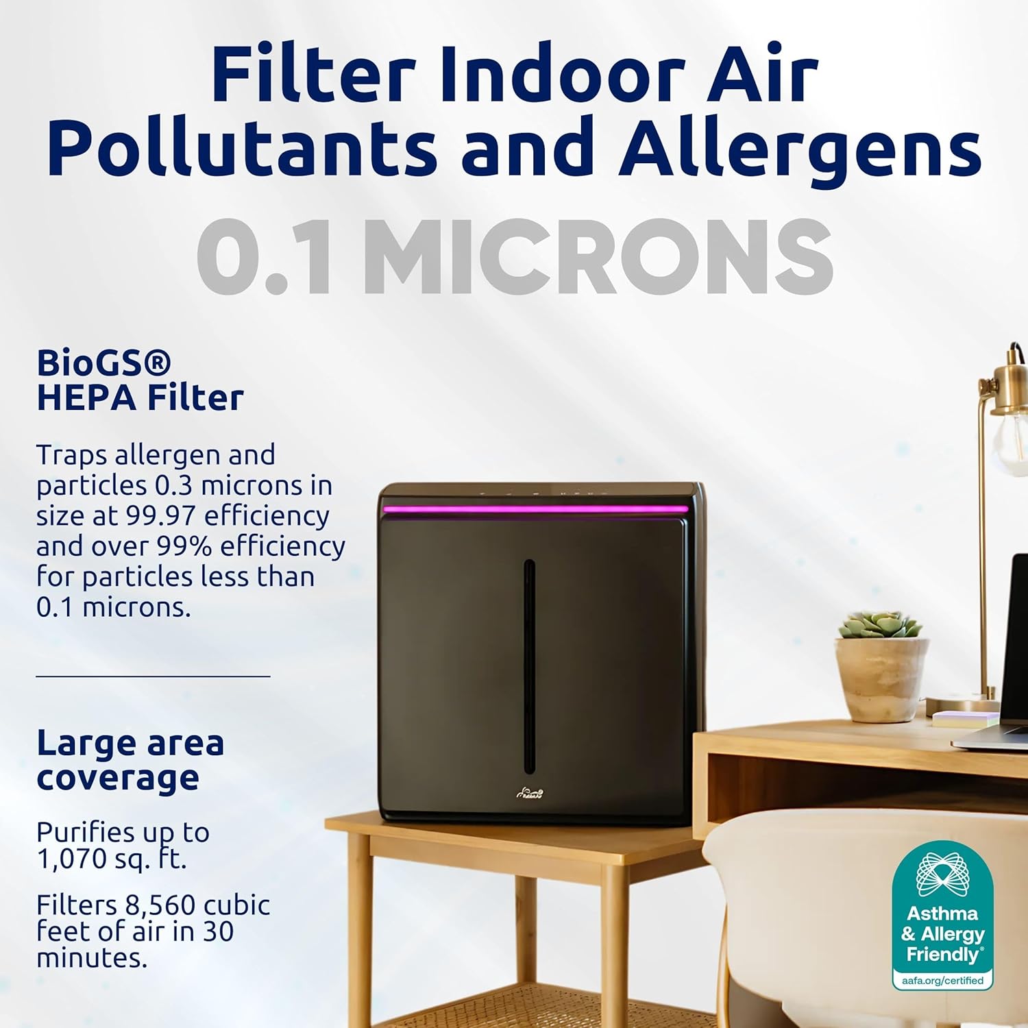 Rabbit Air A3 SPA-1000N Ultra Quiet HEPA Air Purifier - Wall-Mountable Solution for Large Spaces, Effectively Eliminates Allergens, Dust, Mold, Smoke, and VOCs (Black, Germ Defense Filter).
