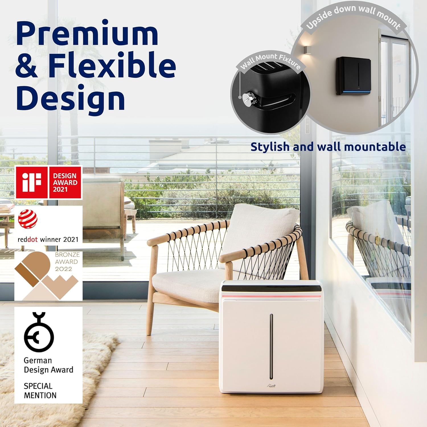 Rabbit Air A3 SPA-1000N Ultra Quiet HEPA Air Purifier - Wall-Mountable Solution for Large Spaces, Effectively Eliminates Allergens, Dust, Mold, Smoke, and VOCs (Black, Germ Defense Filter).