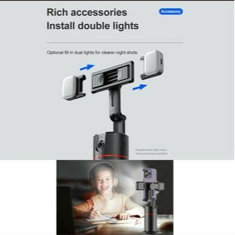 Everything Included- Gimbal Auto Face Tracking- Combo Pack- W/ Separate Extendable Selfie Stick Tripod, Remote Control W/2 Piece LED Lights. 360° Rotatable Selfie Stand Camera Phone Tracking Holder, Phone Stabilizer Selfie Accessories Cellphone Smartphone.