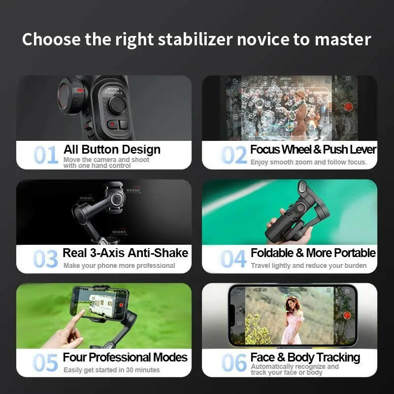 AOCHUAN Smart 3-Axis Handheld Gimbal Stabilizer for Smartphones with AI Face Tracking for TikTok and Vlogging.