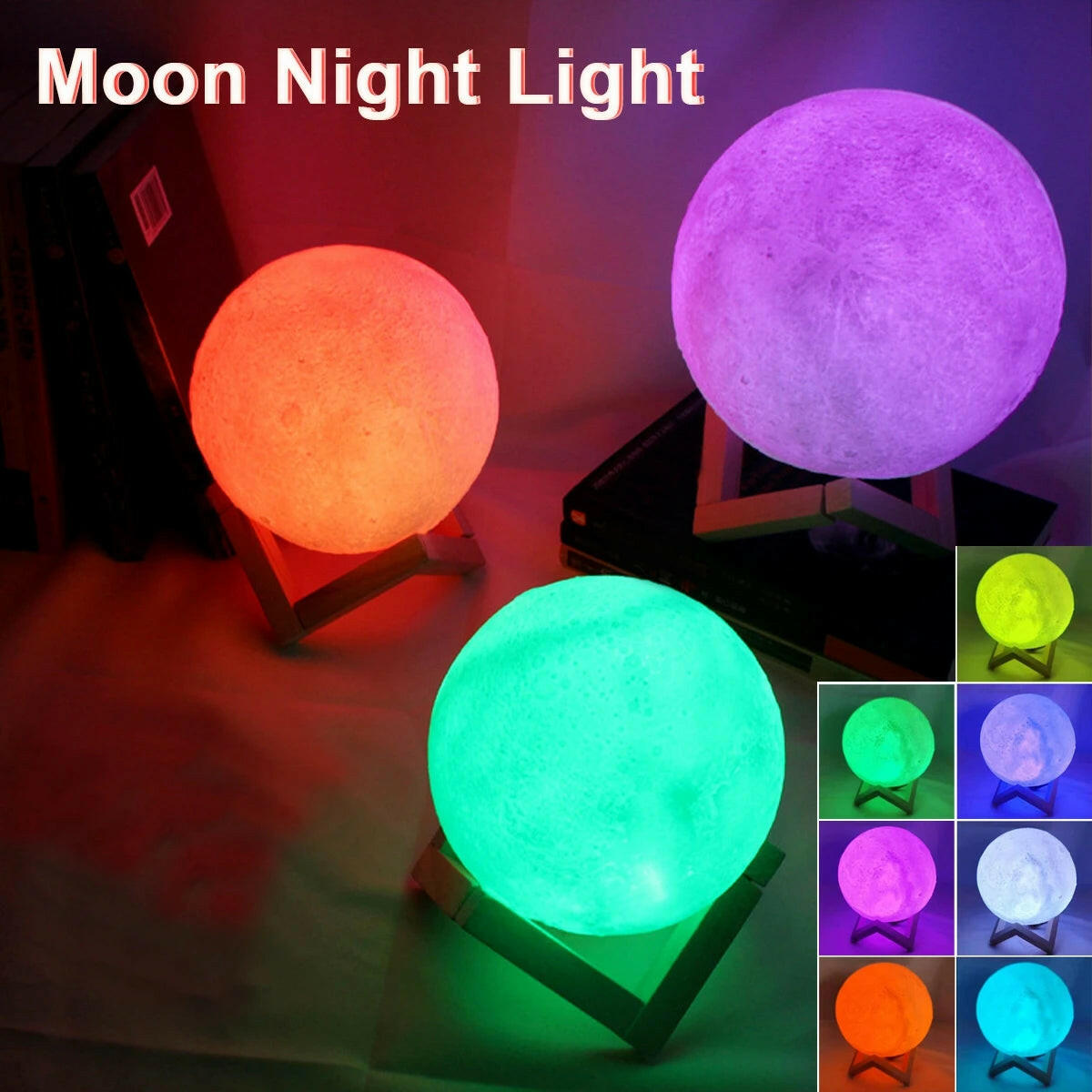 D5 8cm LED Moon Lamp with Stand - Battery Operated Starry Night Light for Bedroom Decor, Ideal Gift for Kids and Christmas.