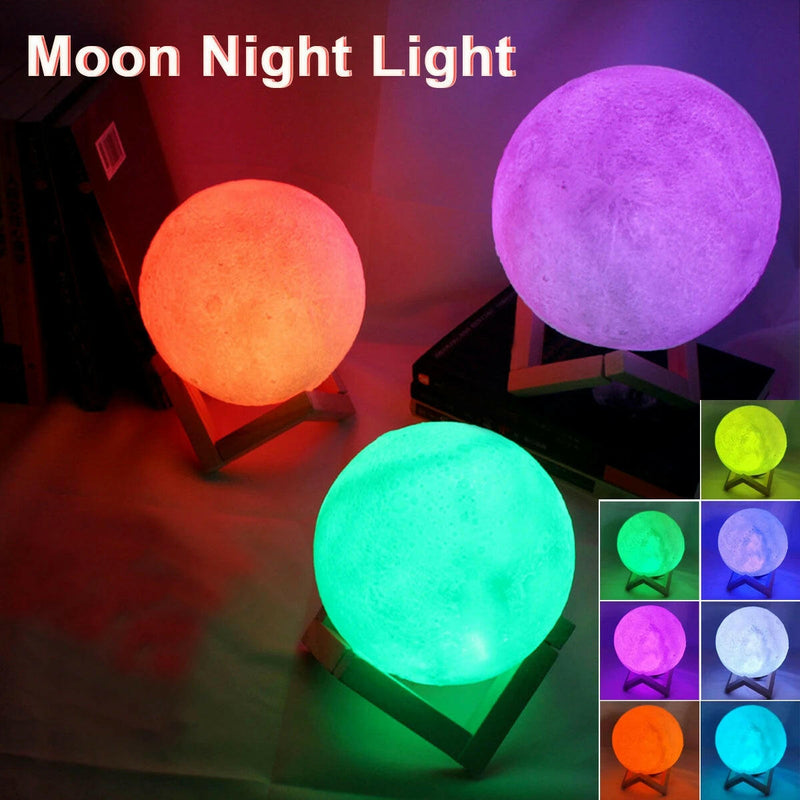 D5 8cm LED Moon Lamp with Stand - Battery Operated Starry Night Light for Bedroom Decor, Ideal Gift for Kids and Christmas.