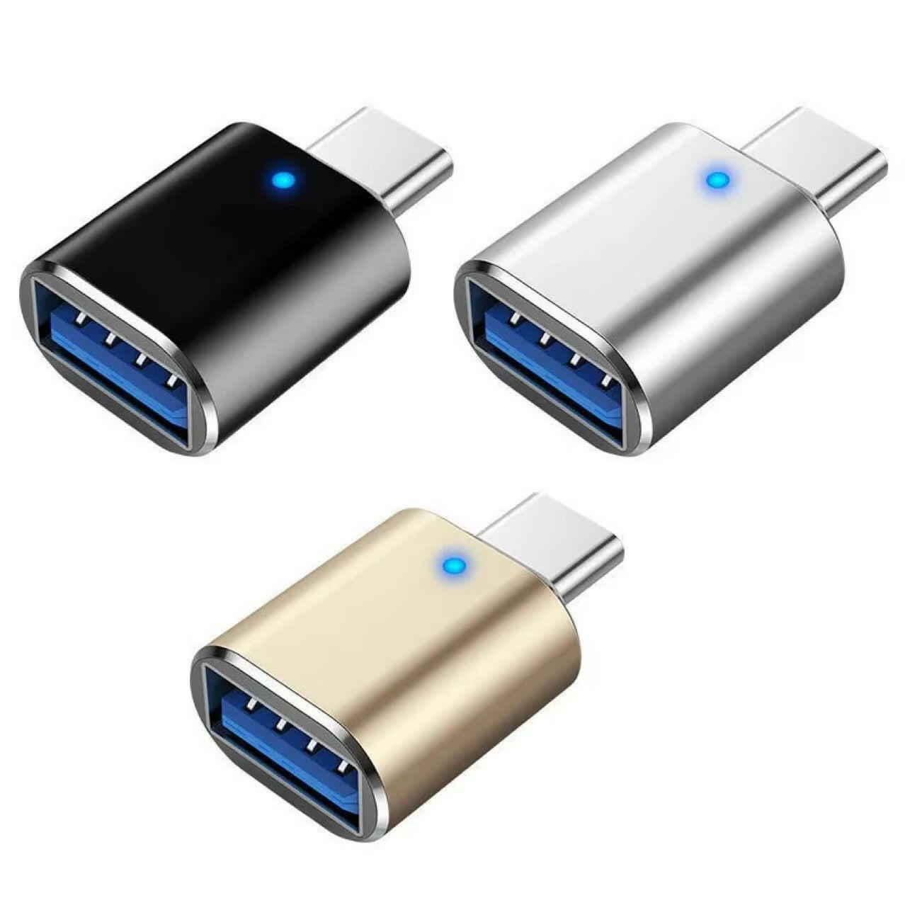 LED USB 3.0 to Type-C Adapter - OTG USB-C and USB-A to Micro USB Female Connector for Samsung, Xiaomi, and POCO Devices.