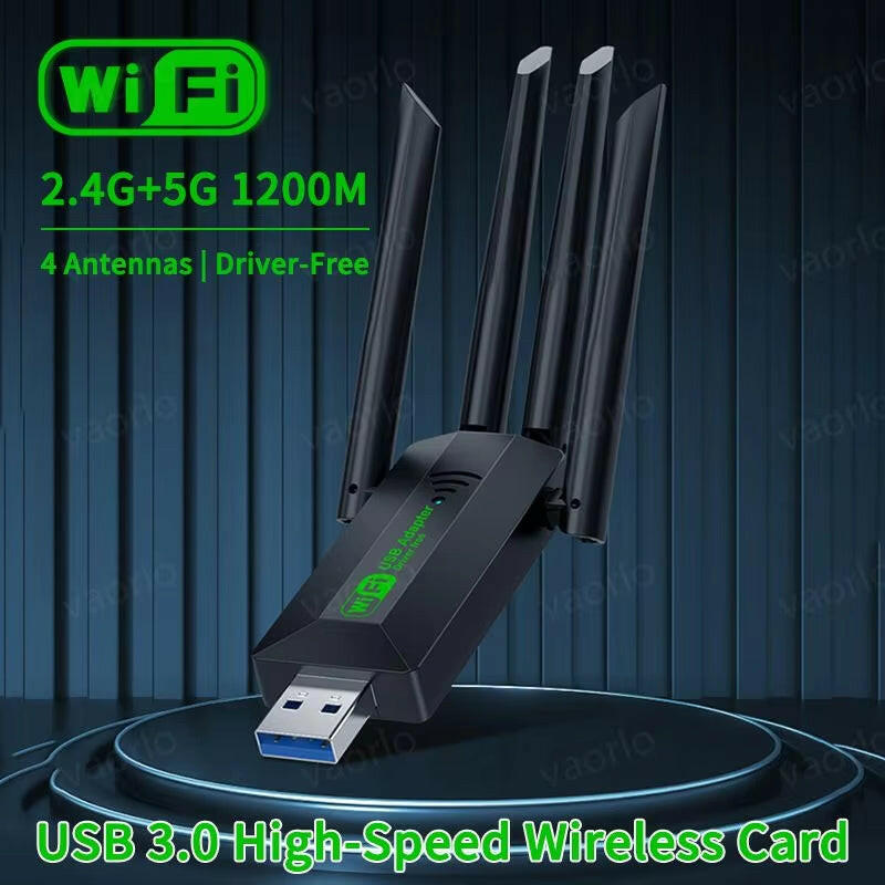 Vaorlo 1200Mbps Dual Band Wi-Fi USB Adapter with 4 Antennas, 802.11AC, USB 3.0 High-Speed Wireless Receiver for PC and Laptop.