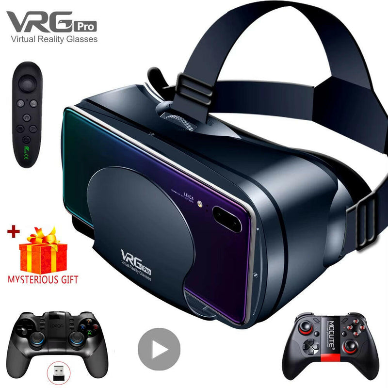Virtual Reality 3D VR Headset Smart Glasses Helmet for Smartphones Cell Phone Mobile 7 Inches Lenses Binoculars with Controllers.