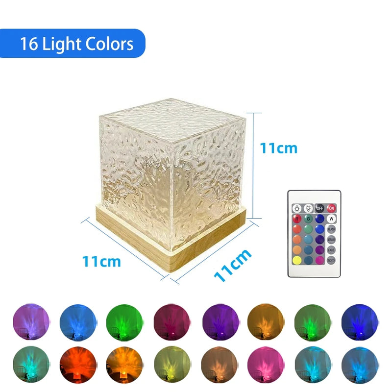 Dynamic Rotating Water Ripple Projector Night Light - 3/16 Color Flame Crystal Lamp for Bedroom, Living Room, and Study.
