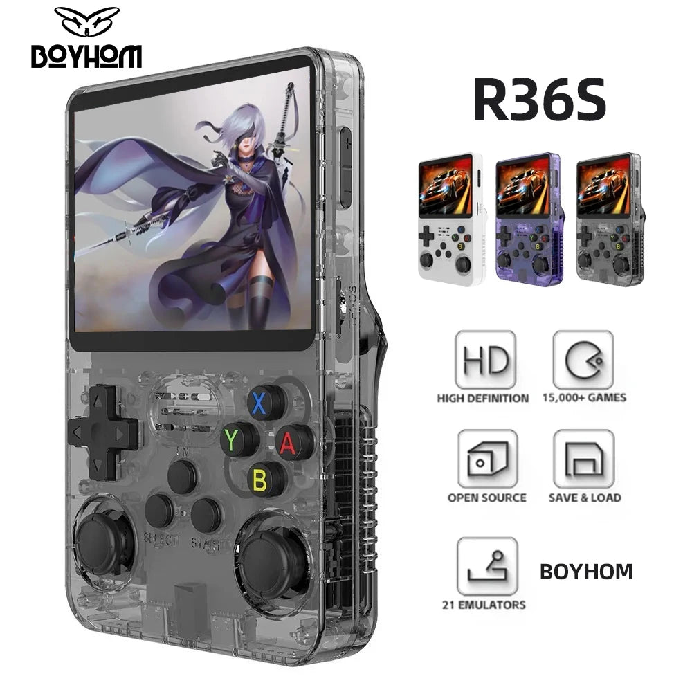 BOYHOM R36S Retro Handheld Video Game Console with Linux System, 3.5-Inch IPS Screen, and 64GB Preloaded Games